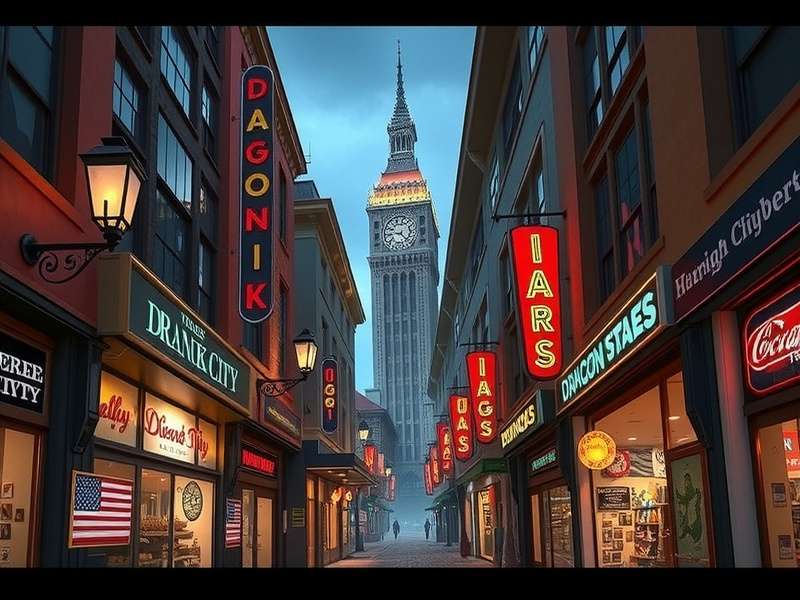 Vibrant Dragon City landscape with various dragons and shop structures