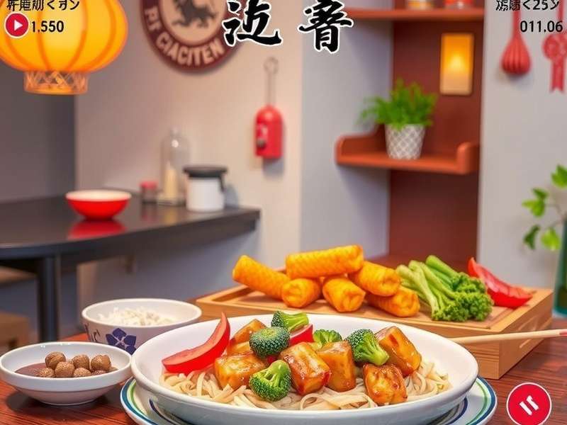 A delicious spread of Indian Chinese food like chilli chicken and noodles alongside a mobile phone showing Dragon City gameplay