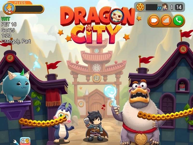 Dragon City gameplay featuring a majestic dragon flying over islands