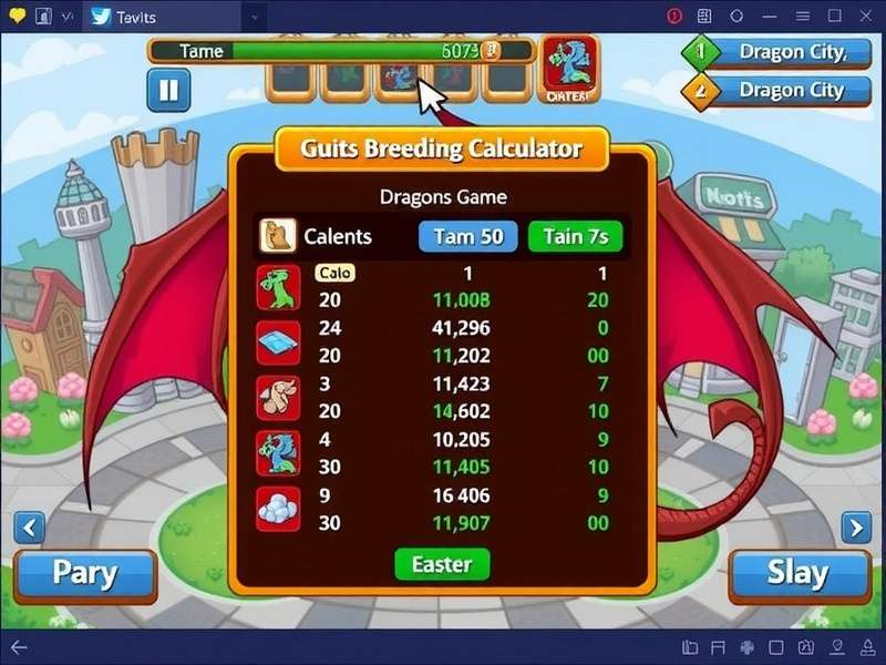 Dragon City Breeding Calculator Interface with Rare Dragons