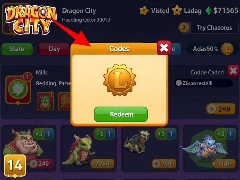 Dragon City Mobile Redeem Codes Interface Showing Code Redemption Process