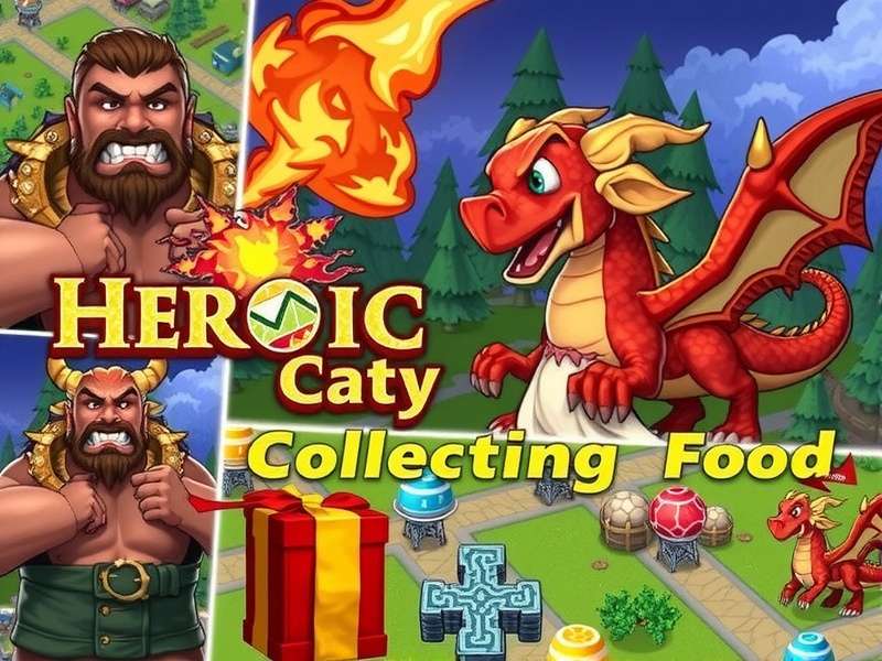 Heroic Race Dragon City Collecting Food guide banner showing dragons and food farms